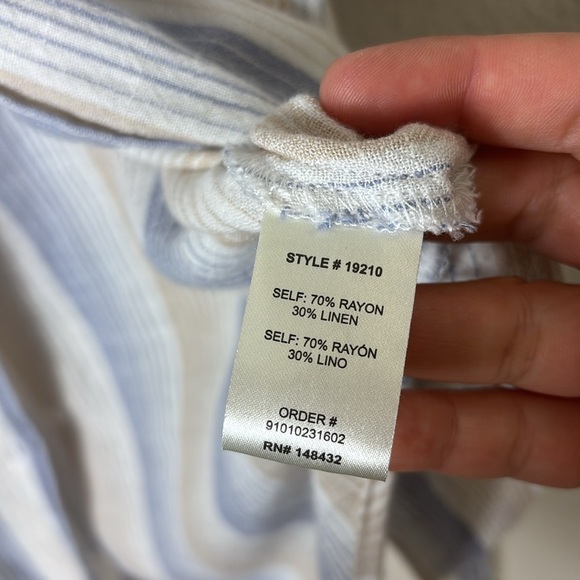 Becool Linen Blend Striped Button Down Short Sleeve Shirt Blue Beige White Sz S - Picture 6 of 8